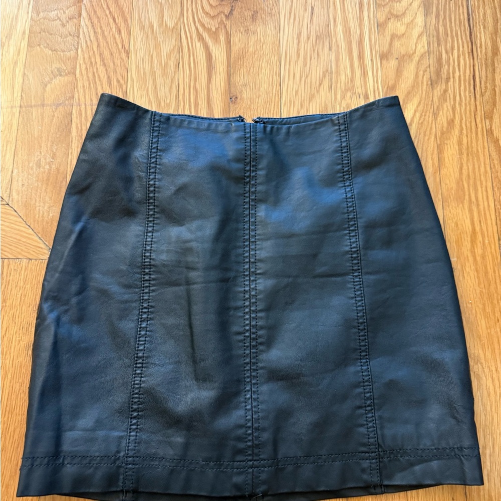 Free People Dark Green Faux Leather Mini Skirt